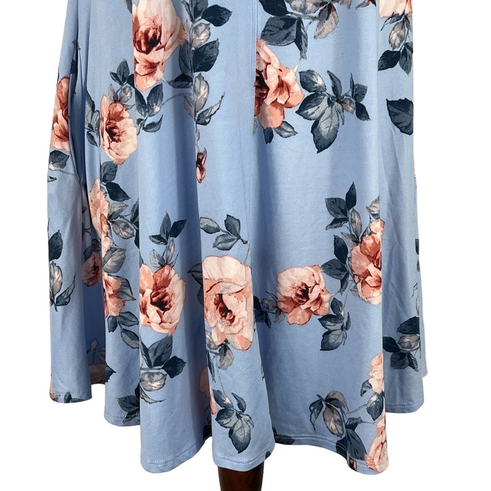 CES FEMME RAGLAN SHORT SLEEVE CREW NECK FLOWY‎ FLORAL DRESS BLUE MULTI SMALL EUC - Picture 3 of 12